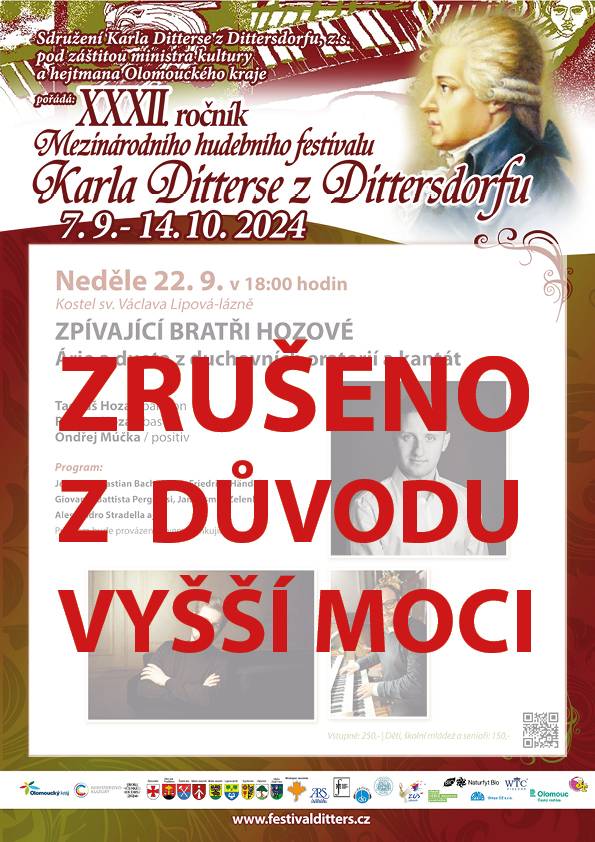 PŘELOŽENO XXXII.ročník Mezinárodního hudebního festivalu Karla Ditterse z Dittersdorfu - 8. koncert