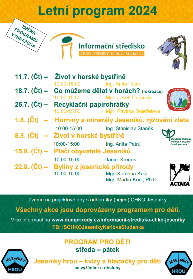 Letní program pro Informační středisko CHKO Jeseníky – Karlova Studánka